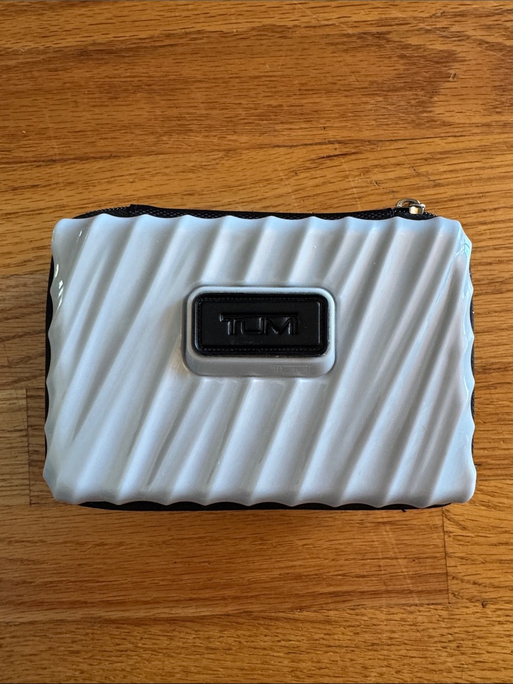 Tumi Light Gray Hard-Shell Zip Pouch with Black Trim